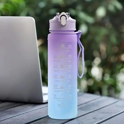 750ml Leakproof Gradient Color Water Bottle With Time Mark And Straw